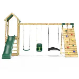 Rebo Challenge Wooden Climbing Frame with Swings, Slide and Up & over Climbing wall - Sanford