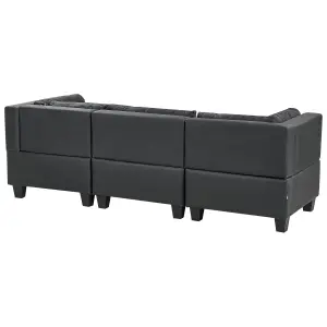 3-Seater Modular Faux Leather Sofa with Ottoman Black UNSTAD