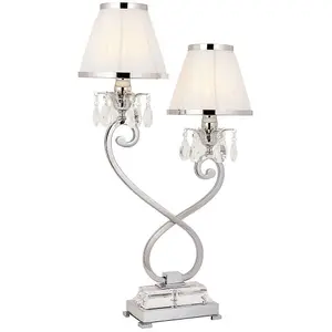 Esher Luxury Twin Table Lamp Nickel Crystal White Shade Traditional Bulb Holder