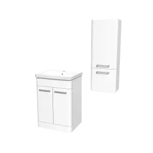 Nes Home 600mm Freestanding White Basin Vanity & 350mm Wall Hung Cabinet