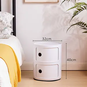 White Cylindrical Multi Tiered Plastic Bedside Storage Drawers Unit Drawer Bedside Chest 40cm H