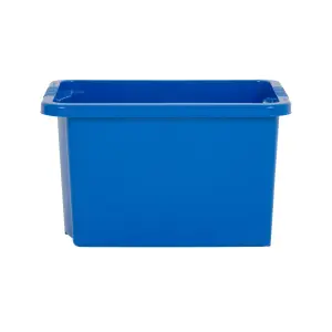 Wham 4x Stack & Store 24L Blue Plastic Storage Boxes. Home, Office, Classroom, Playroom, Toys, Books. L42 x W32 x H25cm