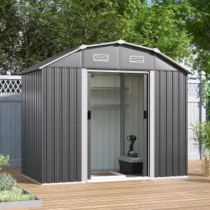 Large Grey Galvanized Steel Acrylic Storage Shed Slope Roof Double Door