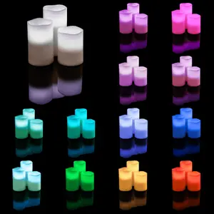 LED Candles, 2 Sets of 3 - with 12 colour changes, 2 timer settings, remote control - white