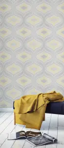 Grandeco Nuevo Grey & yellow Glitter effect Geometric Textured Wallpaper