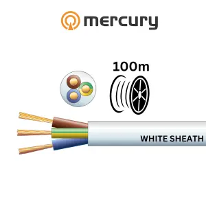 100m Cable 2183Y 3 Core Round PVC, 300/300V, HO3VV-F3, 6A - 100m Reel White