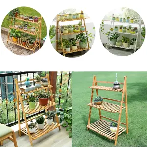 Outdoor 3-Tier Foldable Garden Wood Plant Stand 96cm H