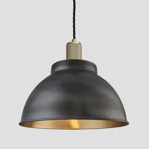 Industville Knurled Dome Pendant, 13 Inch, Pewter & Brass, Brass Holder