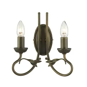 Twin Wall Light Black & Gold Metal Leaf Design Frame Can Add Shades LED E14 60W