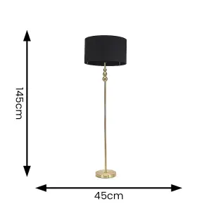 ValueLights Marissa Gold Stacked Ball Floor Lamp with Black Drum Shade - LED Bulb Included