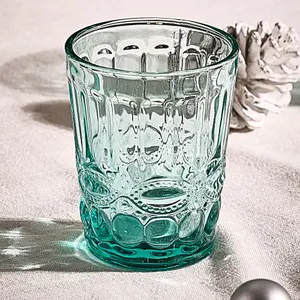 Set of 4 Vintage Luxury Turquoise Drinking Glass Whiskey Glass Tumblers 240ml