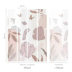 Roomblush Florine Floral Sketch Eco 4 Lane Repeatable Wallpaper Mural 200 x 285cm, Pink