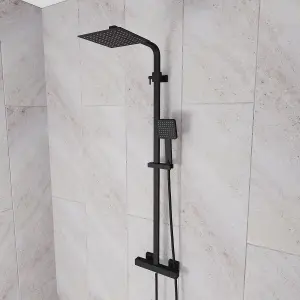 Nes Home Modern Square Matte Black Exposed Thermostatic Mixer Shower Set With Shower Head