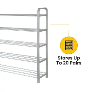 5 Tier Shoe Rack Storage Organiser Lightweight Space Saving Metal Shelves