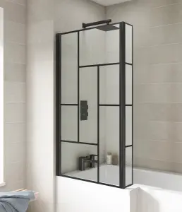 Black Reversible Square L Shape 6mm Toughened Safety Glass Bath Screen