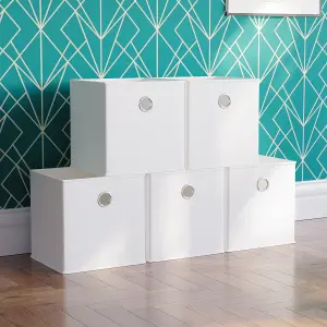 Vida Designs Durham Dark Wood 3x3 Cube Storage Unit & Set of 5 White Foldable Cube Storage Baskets