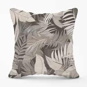 Grey Brown Tropical Leaves Cushions 45cm x 45cm