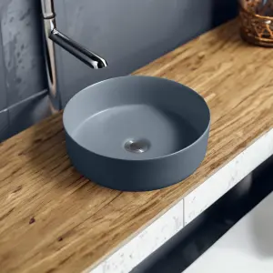 7844 Ceramic 35cm Vert Round Countertop Basin in Dark Grey