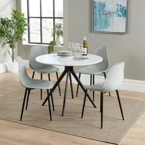 Core Products Aspen White 100cm Round Dining Table with 4 Grey Plastic Curve Design Chairs