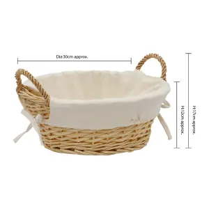 JVL Hand Woven Acacia Round Willow Storage Basket with Lining, Honey Finish