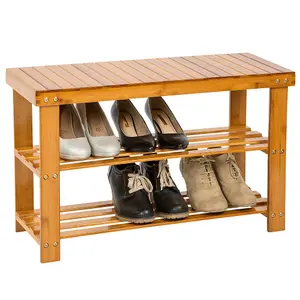 Shoe Rack - with bench, 3 levels of shelving, 70 x 28 x 45.5 cm - brown