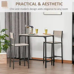 3 Pack Table Stool Set Industrial Design w/ Metal Frame Oak Tone MDF Panels