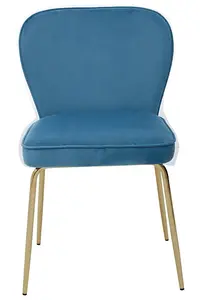 Blue Velvet Tapered Back Dining Chair, Sleek Curves Velvet Upholstery Dining Room Chair, Gold Finish Legs