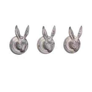 Melody Maison Set of 3 Grey Hare Head Coat Hooks