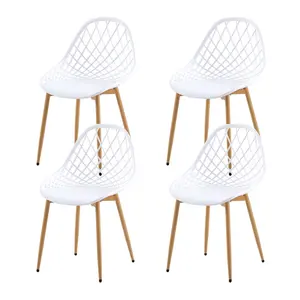 Dining Chair Plastic Seat with Sturdy Metal Legs (Set of 4) White/Natural