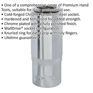 19mm Deep Drive Socket - 3/8" Chrome Vanadium Forged Steel Tool