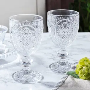 Set of 4 Vintage Luxury Green & Clear Drinking Wine Glass Wine Goblets 310ml