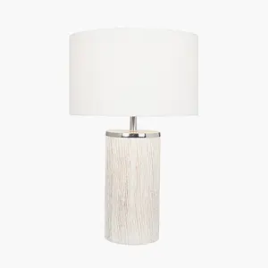 White Wash Wood Column Table Lamp