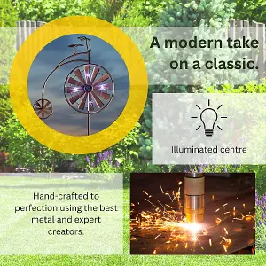 Large Solar Power LED Copper Wind Spinner Garden Stake Windmill Light