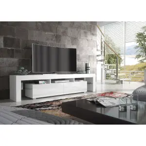 TV Unit 200cm Modern White with High Gloss Doors - Creative Furniture