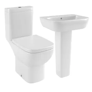 Cooke & Lewis Santoro White Close-coupled Toilet & full pedestal basin