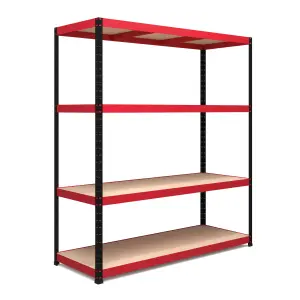 RB BOSS Garage Shelving Unit 4 Shelf MDF Red & Black Powder Coated Steel (H)1800mm (W)1600mm (D)600mm