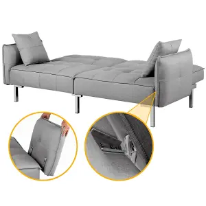 Yaheetech Light Grey Fabric Convertible Sofa Bed with Adjustable Backrest