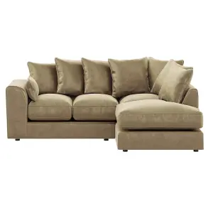 Brooklyn Plush Velvet 3 to 4 Seater L Shaped Corner Sofa Beige Right Hand Facing