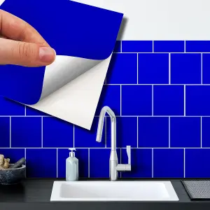 Walplus Navy Blue Colour Block Metallic Tile Sticker 24Pcs