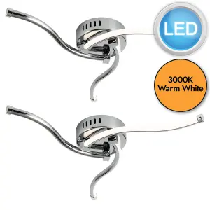 First Choice Lighting Set of 2 Ara Chrome LED Flush Ceiling Lights