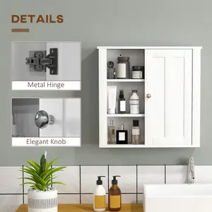 HOMCOM Modern Wall Mounted Bathroom Cabinet with Adjustable Shelves, White