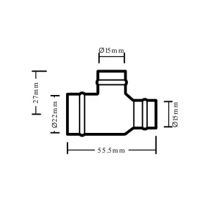 Flomasta Copper Solder ring Reducing Tee (Dia) 22mm x 15mm x 15mm