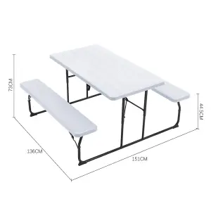 White Foldable Picnic Table Bench Set Portable Camping Trestle Table Chairs 4 Seater