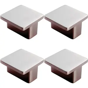 4x Square T Shape Cupboard Door Knob 38 x 38mm Satin Nickel Cabinet Handle