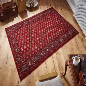 Luxurious Traditional Easy to Clean Persian Abstract Bordered Red Rug for Living Room & Bedroom-240cm X 340cm