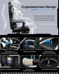 Yaheetech Erogonomic Gaming Chair with Massage Lumbar Pillow - White