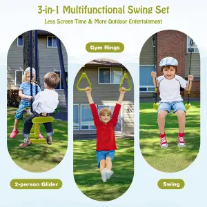 Costway 3-in-1 Kids Swing Set Metal A-Frame Swing Set U-shaped Swing Glider 2 Gym Ring