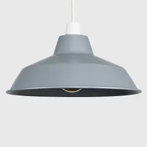 ValueLights Colby Retro Style Gloss Grey Metal Reflector Ceiling Pendant Light Shade