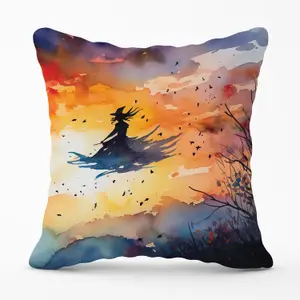 A Watercolor Featuring A Graceful Witch Outdoor Cushion 45cm x 45cm