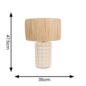 ValueLights Kiran Stone Bobble Ceramic Bedside Table Lamp with Natural Raffia Shade - LED Bulb Included